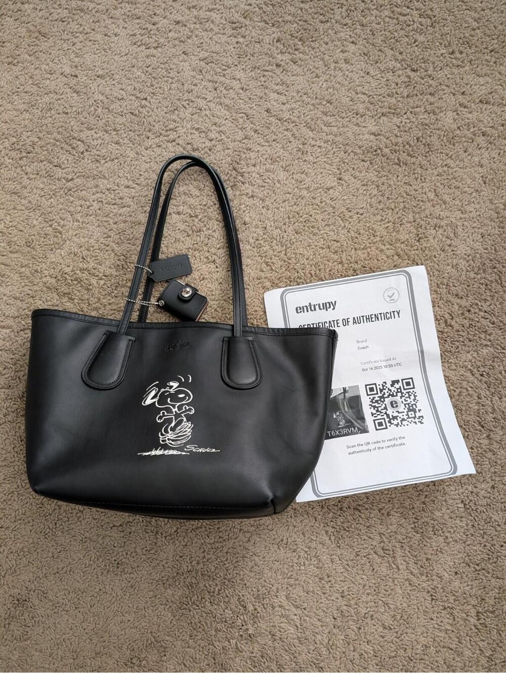 Quiet Luxury Coach x Snoopy Rare Numbered Black Leather Tote Bag  w/ COA